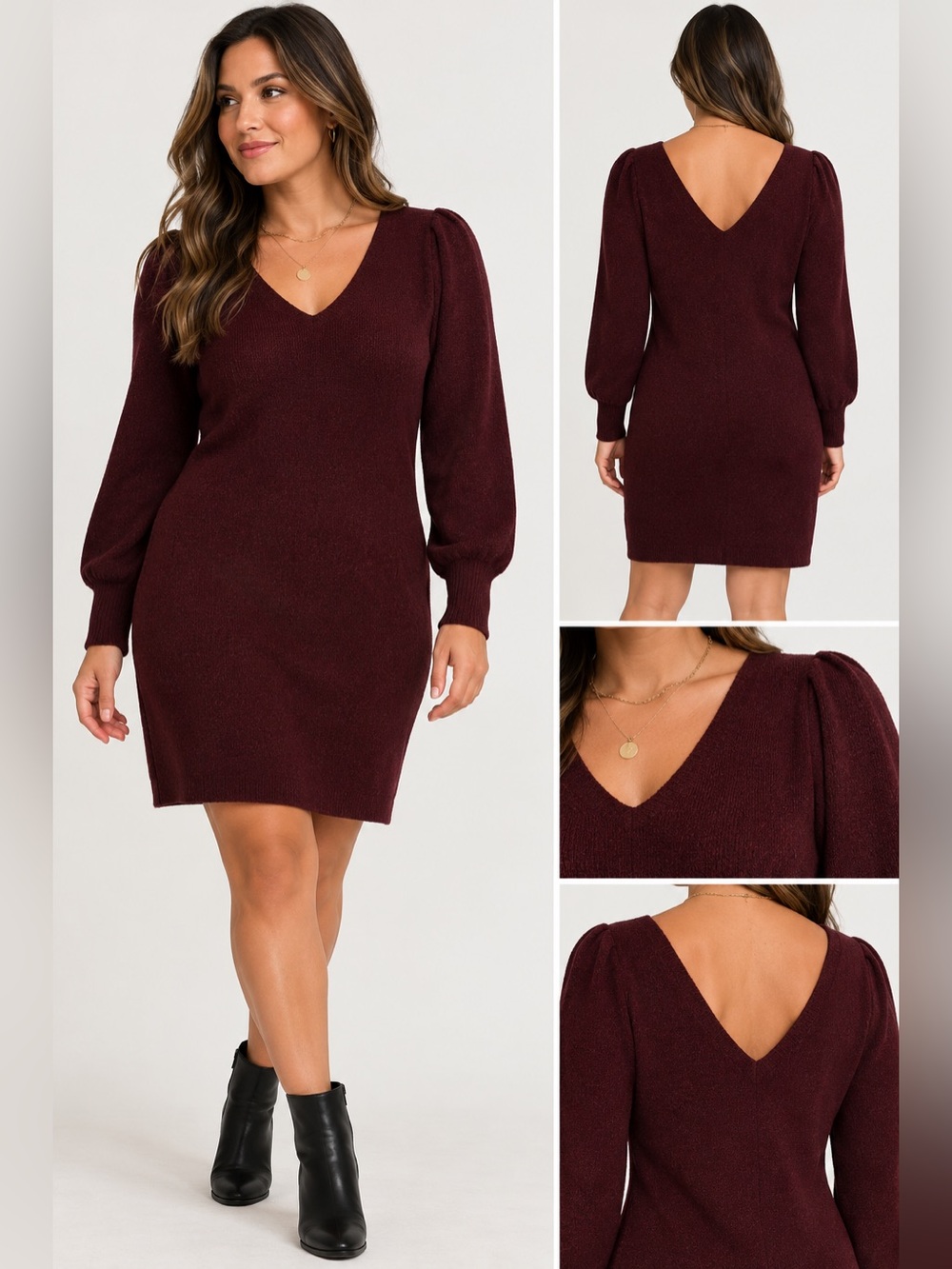 Reitmans Women's V-Neck Long Sleeve Sweater Dress - Deep Plum